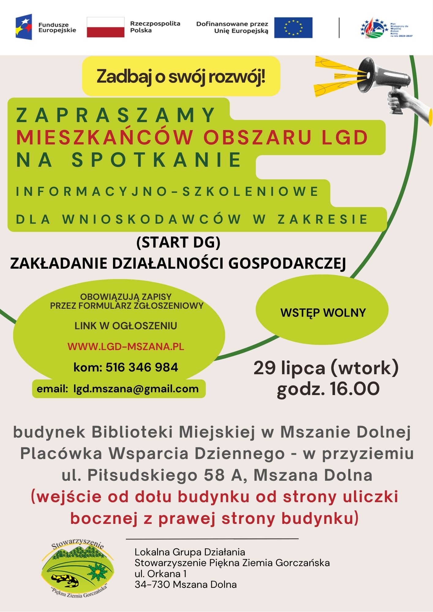 Zapraszamy Mieszkańców na spotkanie Informacyjno – Szkoleniowe Zakładanie Działalności Gospodarczej