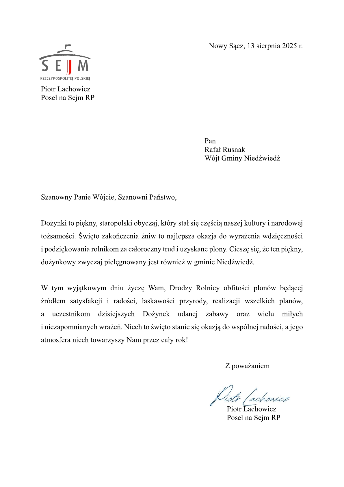 LIst Okolicznowośći - Posła na Sejm