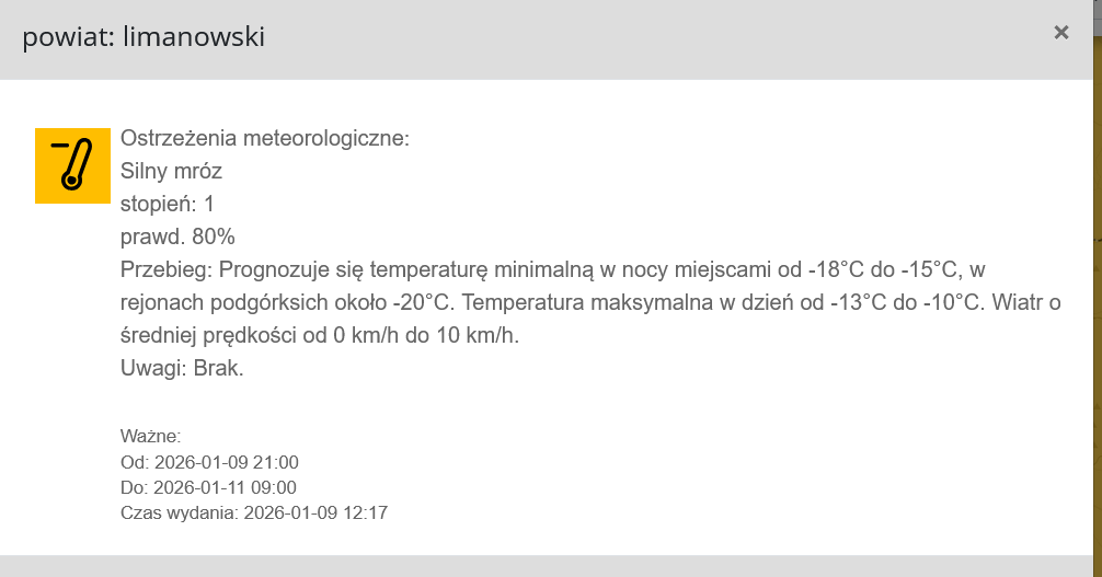 OSTRZEŻENIE  METEOROLOGICZNE