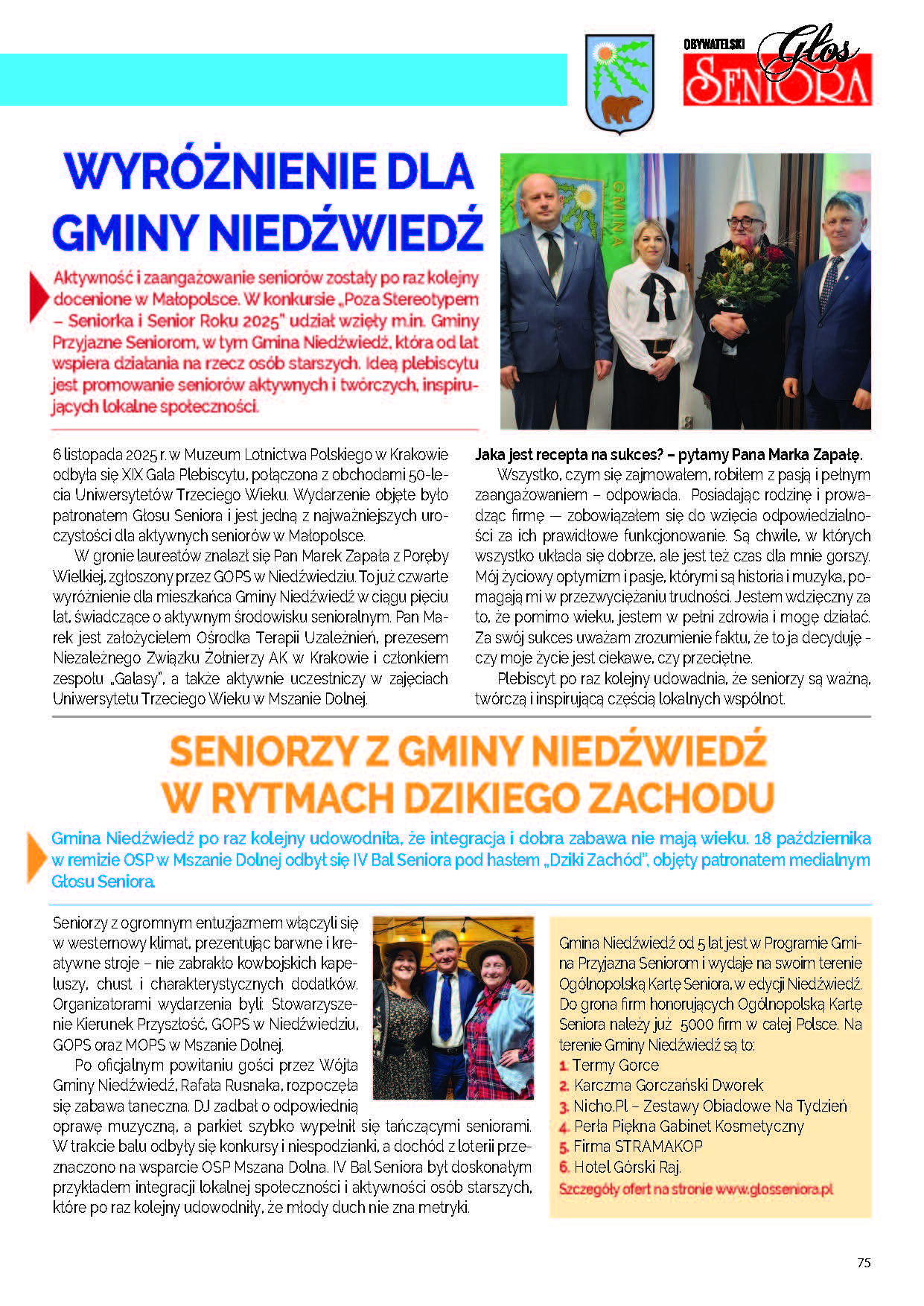 Wyróżnienie dla Gminy Niedźwiedź