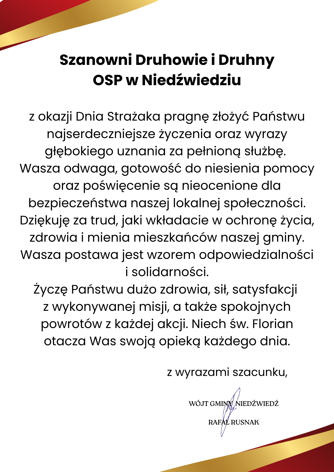 Życzenia dla OSP w Niedźwiedziu